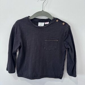 Zara Baby Black Long Sleeve Tee with Pocket on Chest - 12-18 months